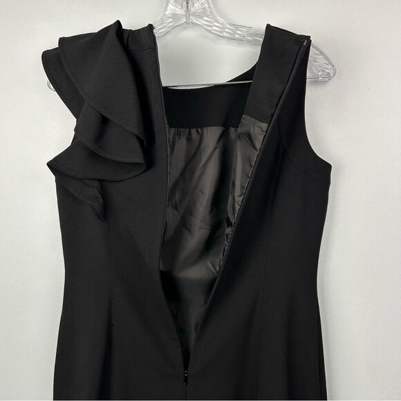 Calvin Klein Ruffle Flutter Sleeve Sheath Dress Black Back Zip Cocktail LBD Sz 4 - Picture 12 of 16